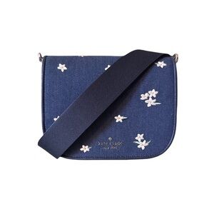 KATE SPADE Denim Madison Floral Embroidered Saddle Bag